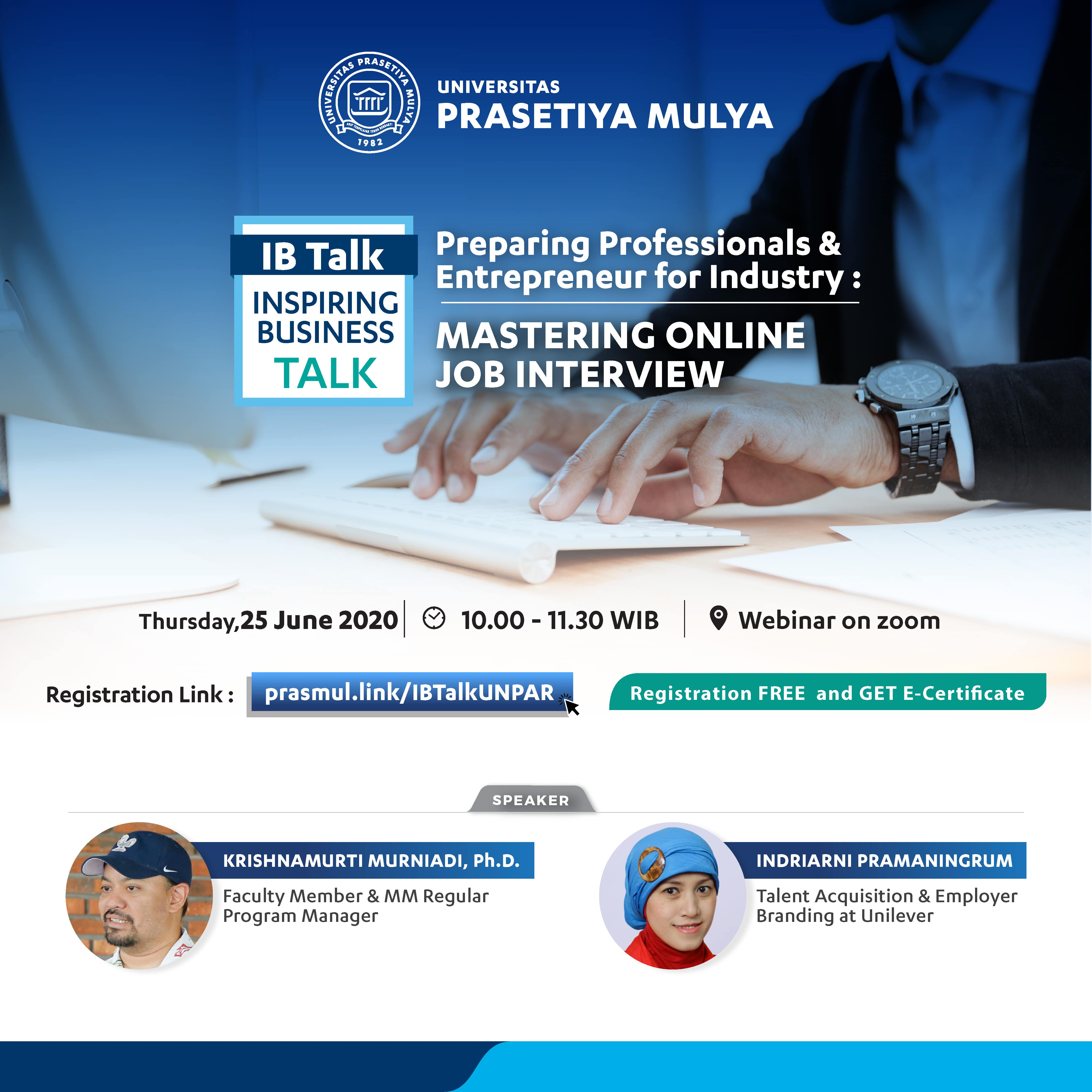 ONLINE INSPIRING BUSINESS TALK UNPAR x Prasetiya Mulya